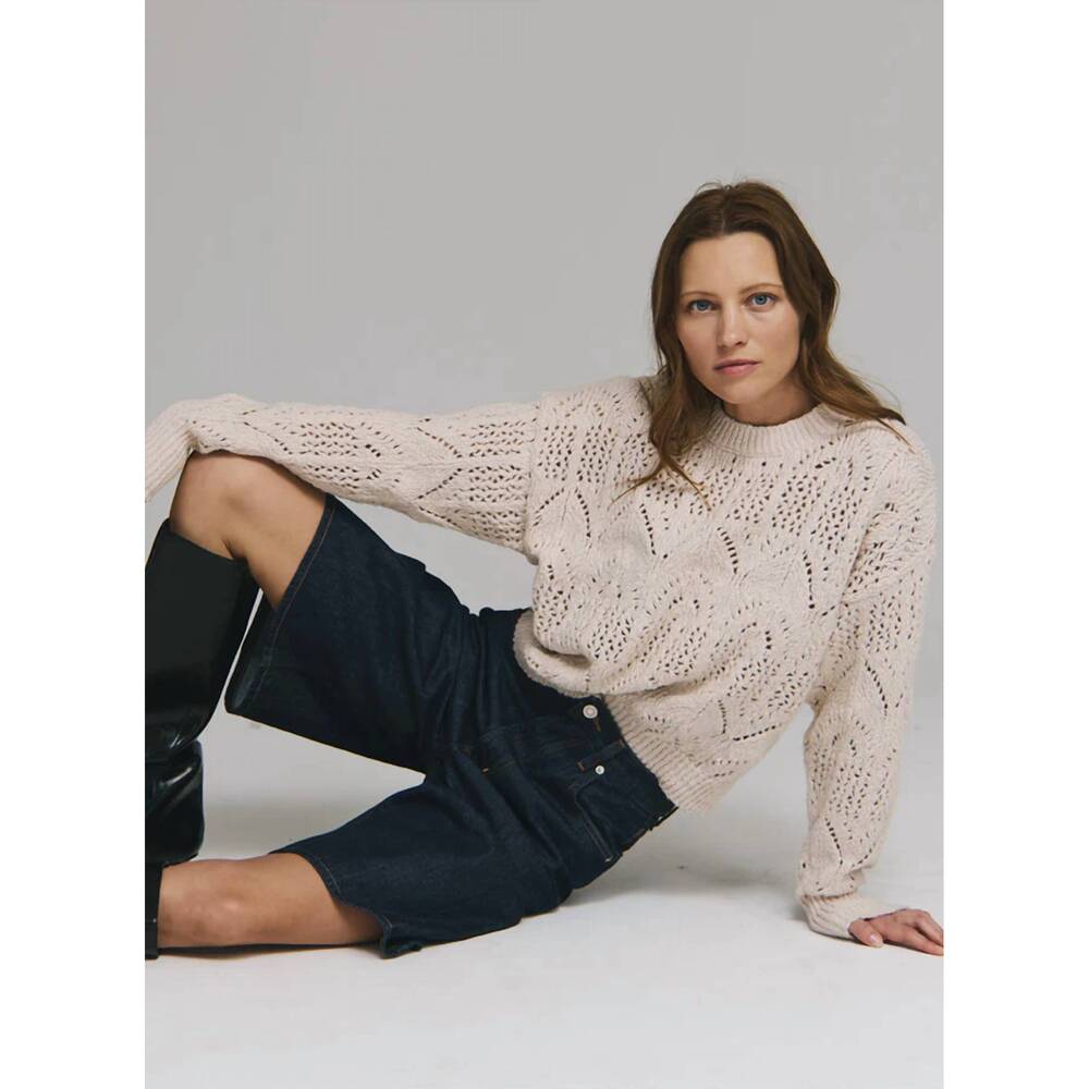 NEW COTTON BY AUTUMN CASHMERE boxy pointelle crew sweater in sand